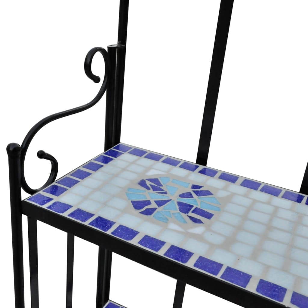 vidaXL Plant Stand Blue and white mosaic Iron frame and ceramic tile