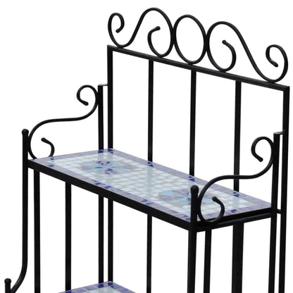vidaXL Plant Stand Blue and white mosaic Iron frame and ceramic tile