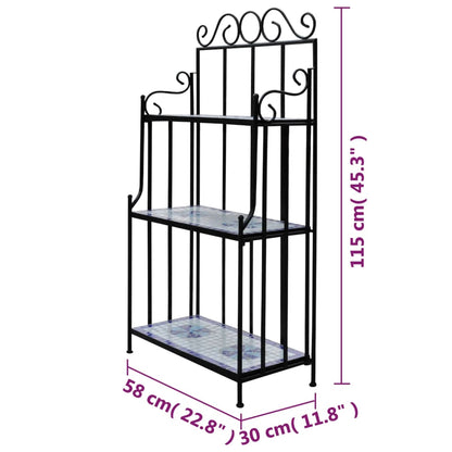 vidaXL Plant Stand Blue and white mosaic Iron frame and ceramic tile