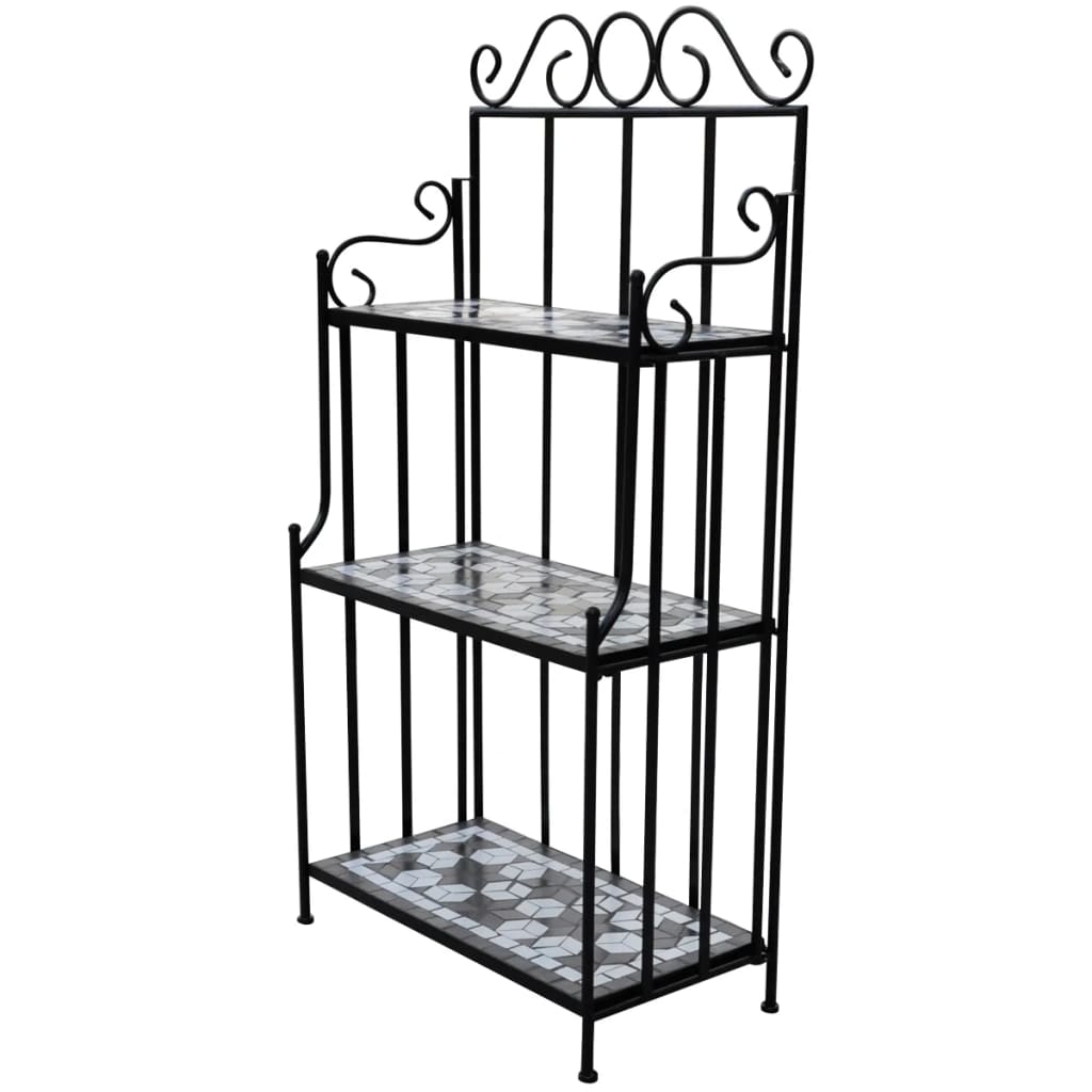vidaXL Plant Stand Black and White Iron and Ceramic Large