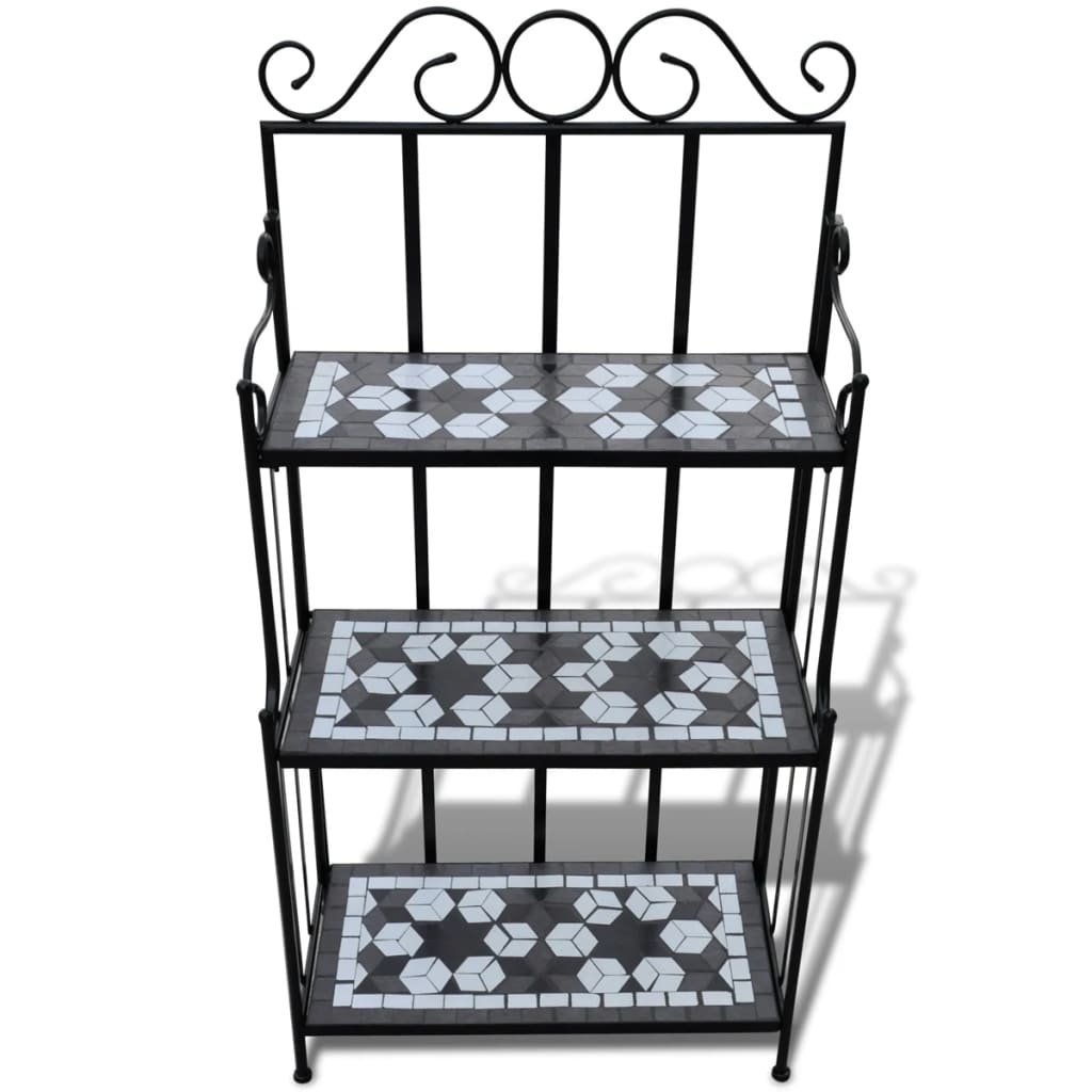 vidaXL Plant Stand Black and White Iron and Ceramic Large