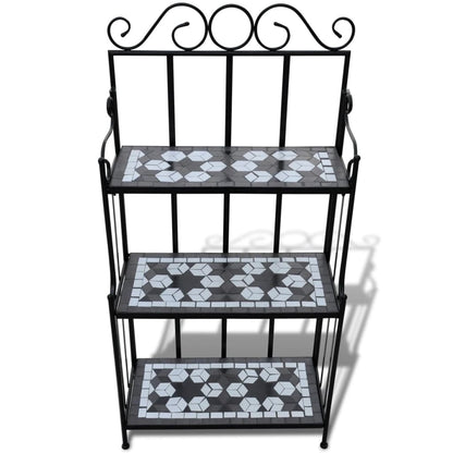 vidaXL Plant Stand Black and White Iron and Ceramic Large