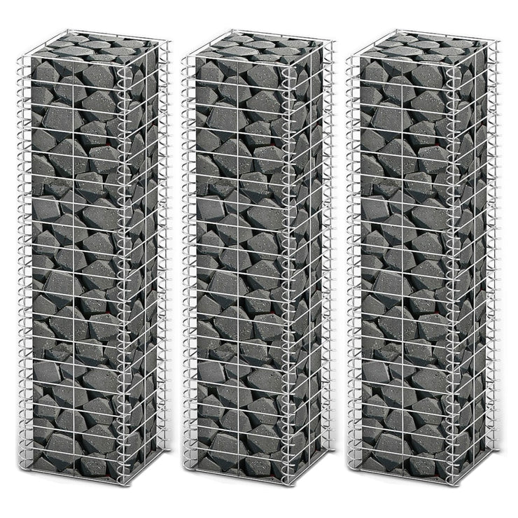 Gabion Set 3 pcs Galvanised Wire 25 x 25 x 100 cm