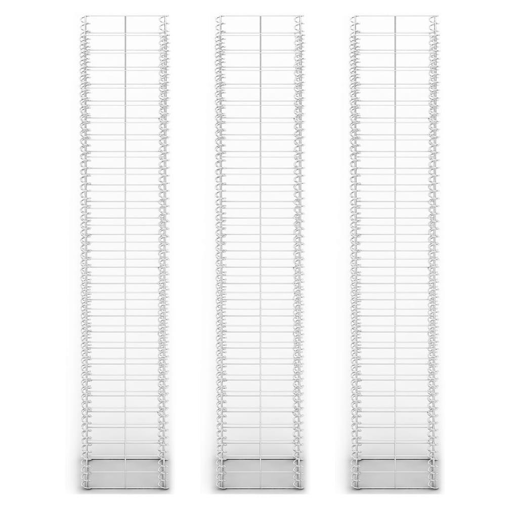 Gabion Set 3 pcs Galvanized Wire 9.8"x9.8"x59"