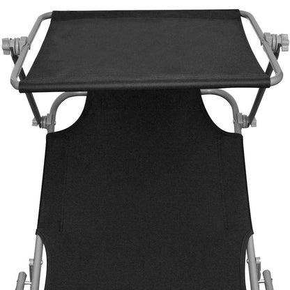41197 vidaXL Folding Sun Lounger with Canopy Steel and Fabric Black