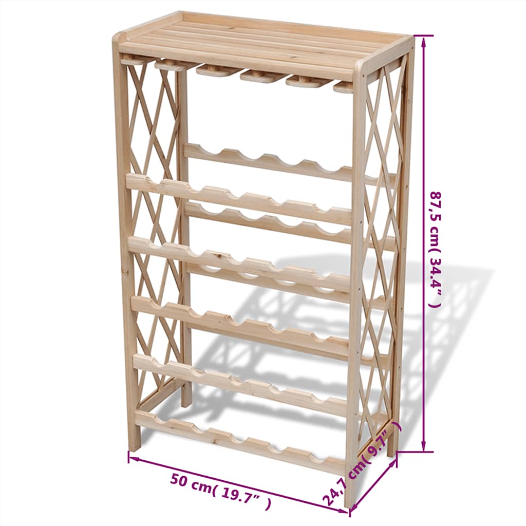 241068 vidaXL Wine Rack for 25 Bottles Solid Fir Wood