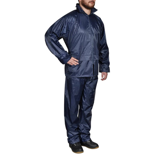 Men's Navy Blue 2-Piece Rain Suit with Hood XL