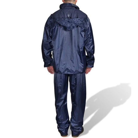 Men's Navy Blue 2-Piece Rain Suit with Hood XL