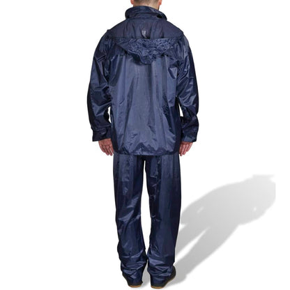 Men's Navy Blue 2-Piece Rain Suit with Hood XXL