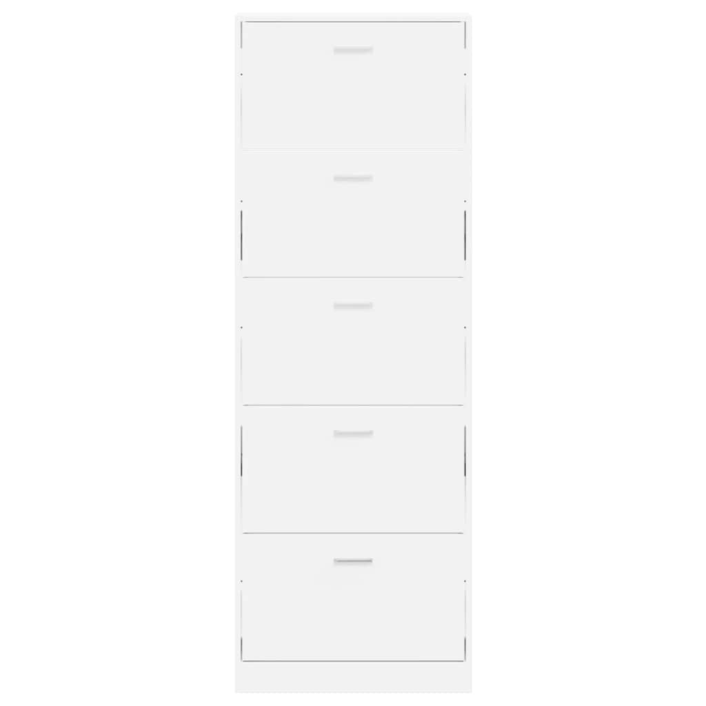 White Wooden Shoe Cabinet with 5 Compartments