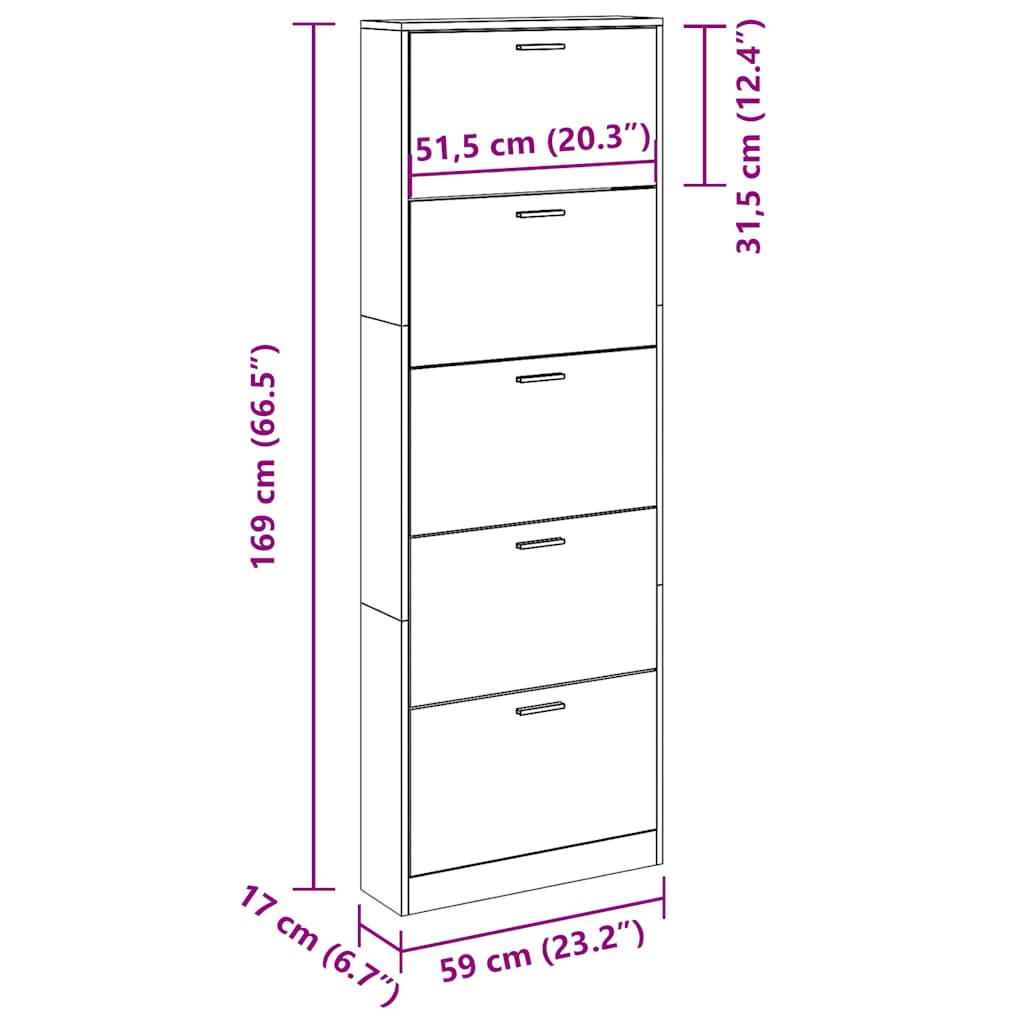 White Wooden Shoe Cabinet with 5 Compartments