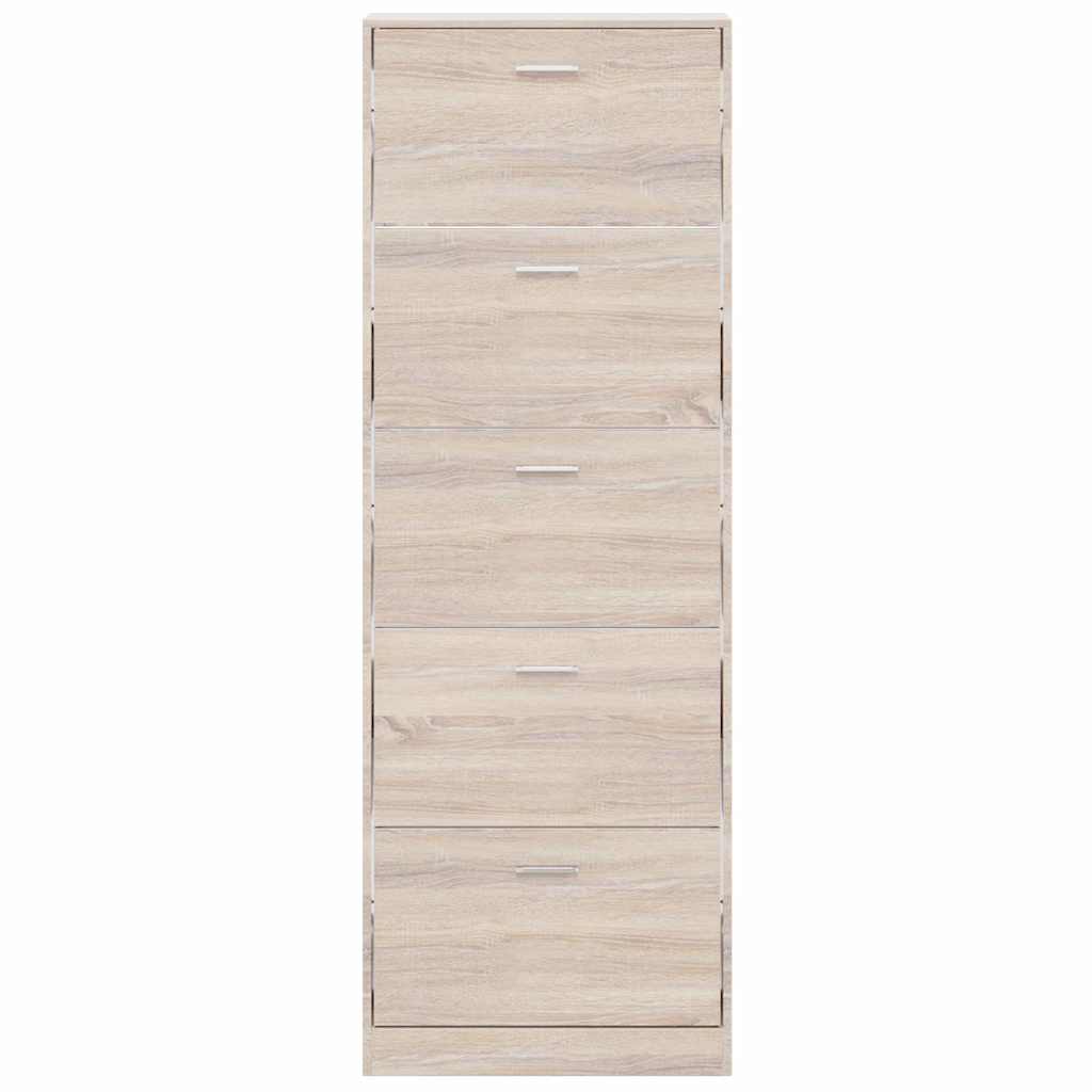 Oak Look Wooden Shoe Cabinet with 5 Compartments