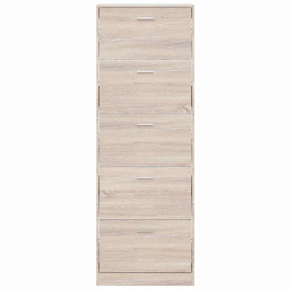 Oak Look Wooden Shoe Cabinet with 5 Compartments