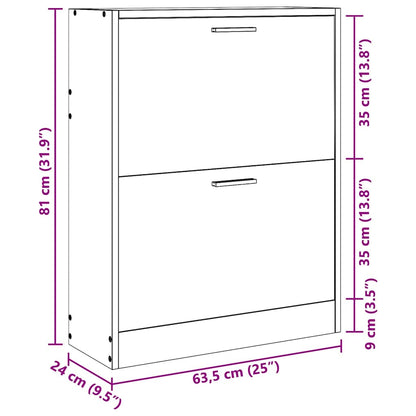 Oak Look Wooden Shoe Cabinet with 2 Compartments