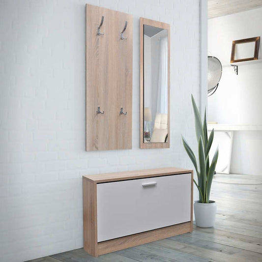 Shoe Cabinet | Oak and white | Engineered wood, plastic, aluminium alloy