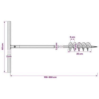 Ground Drill with Handle 100 mm with Extension Tube 9 m Steel