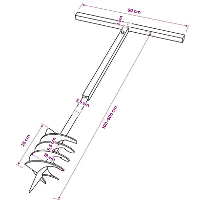 Ground Drill with Handle 180 mm with Extension Tube 9 m Steel