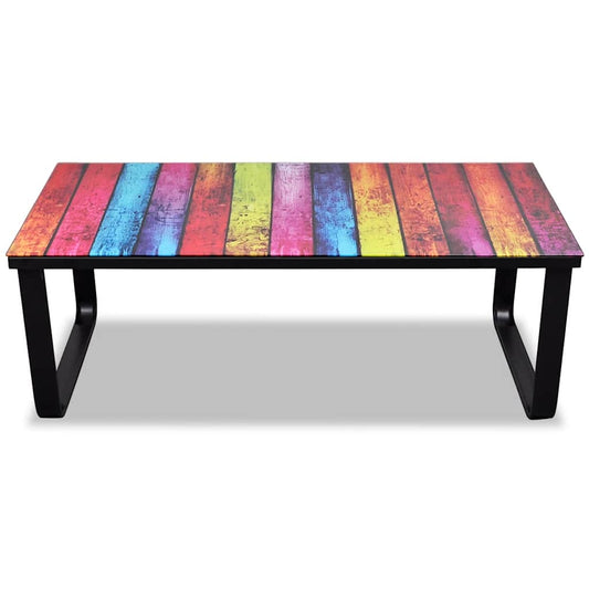 Coffee Table | Rainbow print on top with black frame