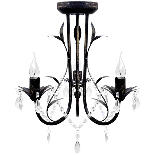 Chandelier | Antique Black | Metal frame, Acrylic crystals | Medium