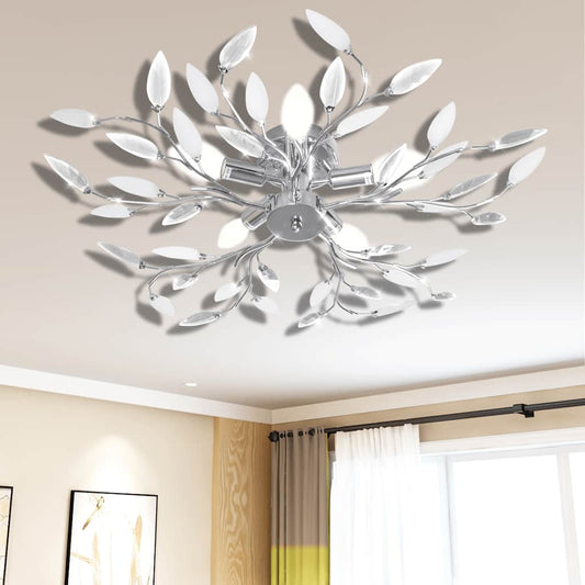 241476 Transparent & White Ceiling Lamp with Acrylic Crystal Leaf Arms for 5 E14 Bulbs