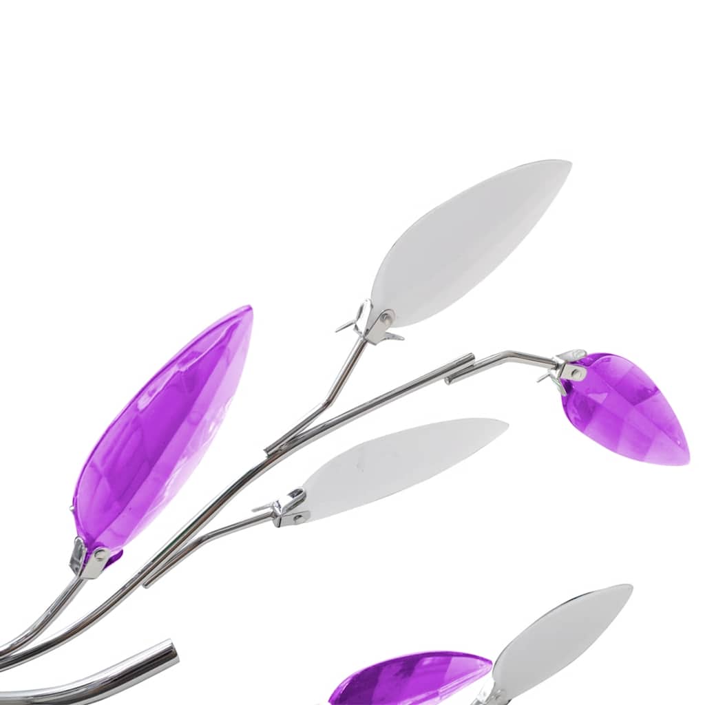 241477 Purple & White Ceiling Lamp with Acrylic Crystal Leaf Arms for 5 E14 Bulbs