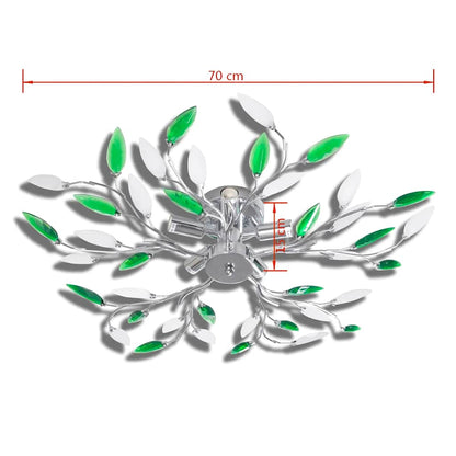 241478 Green & White Ceiling Lamp with Acrylic Crystal Leaf Arms for 5 E14 Bulbs
