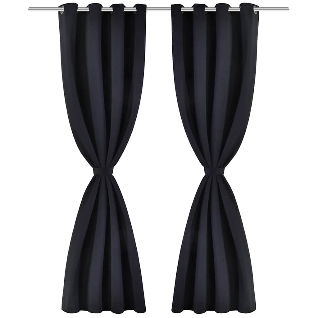 2 pcs Black Blackout Curtains with Metal Rings 135 x 245 cm