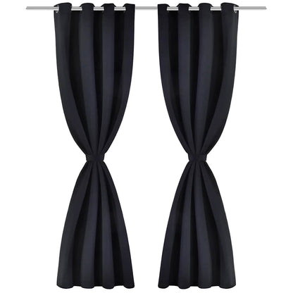 2 pcs Black Blackout Curtains with Metal Rings 135 x 245 cm