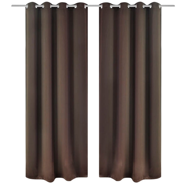 2 pcs Brown Blackout Curtains with Metal Rings 135 x 245 cm