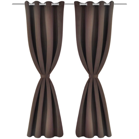 2 pcs Brown Blackout Curtains with Metal Rings 135 x 245 cm