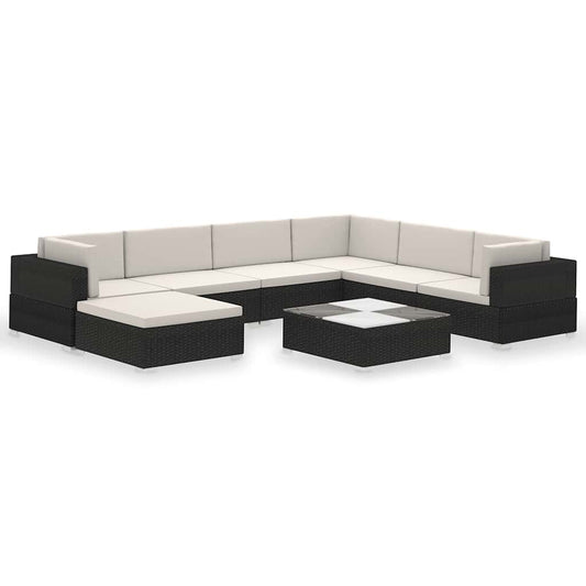 8 Piece Garden Lounge Set with Cushions Poly Rattan Black