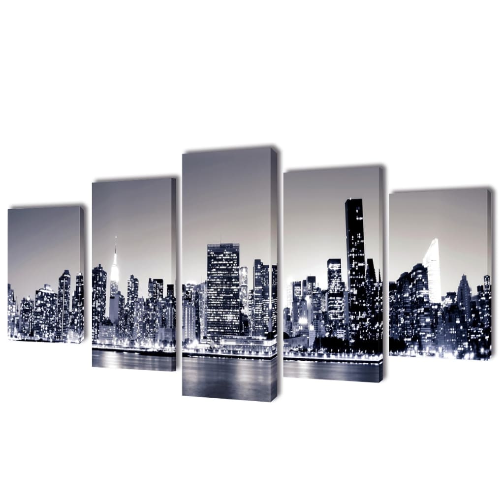 Canvas Wall Print Set Monochrome New York Skyline 200 x 100 cm