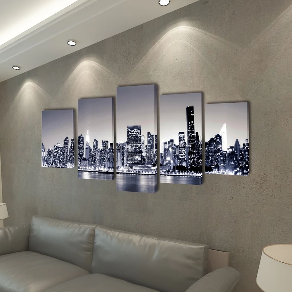 Canvas Wall Print Set Monochrome New York Skyline 200 x 100 cm