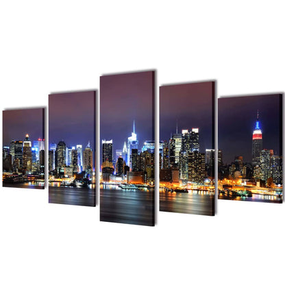 Canvas Wall Print Set Colourful New York Skyline 200 x 100 cm