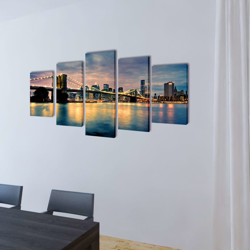 Canvas Wall Print Set Brooklyn Bridge River View 200 x 100 cm