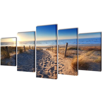 Canvas Wall Print Set Sand Beach 100 x 50 cm