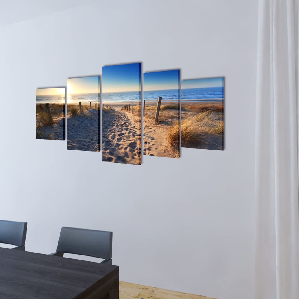 Canvas Wall Print Set Sand Beach 100 x 50 cm