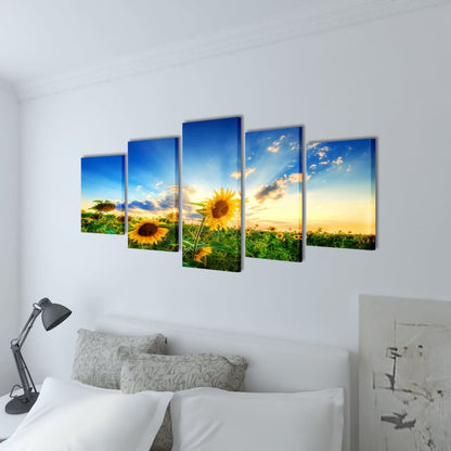 Canvas Wall Print Set Sunflower 200 x 100 cm