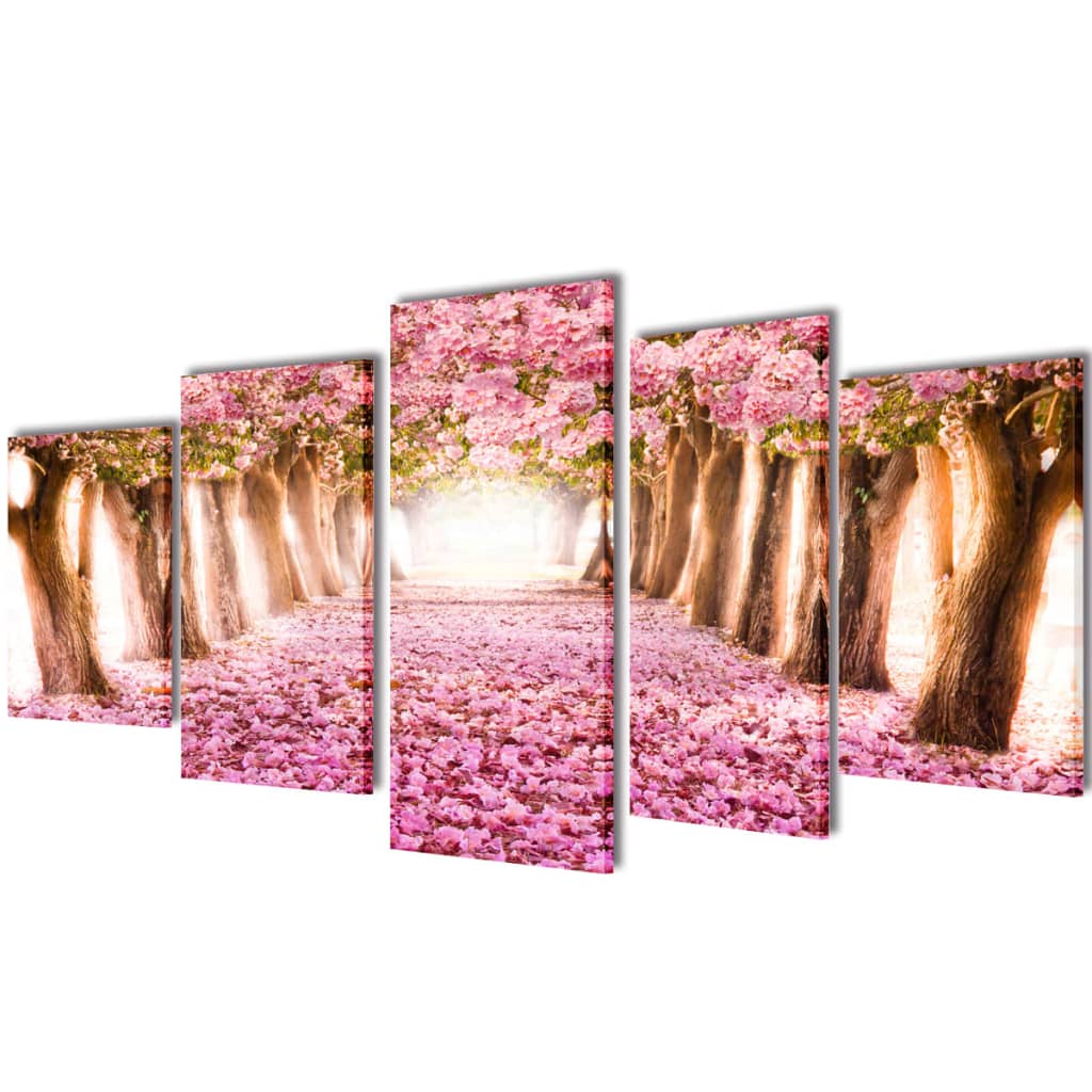 Canvas Wall Print Set Cherry Blossom 100 x 50 cm