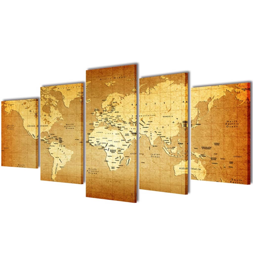 Canvas Wall Print Set World Map 200 x 100 cm