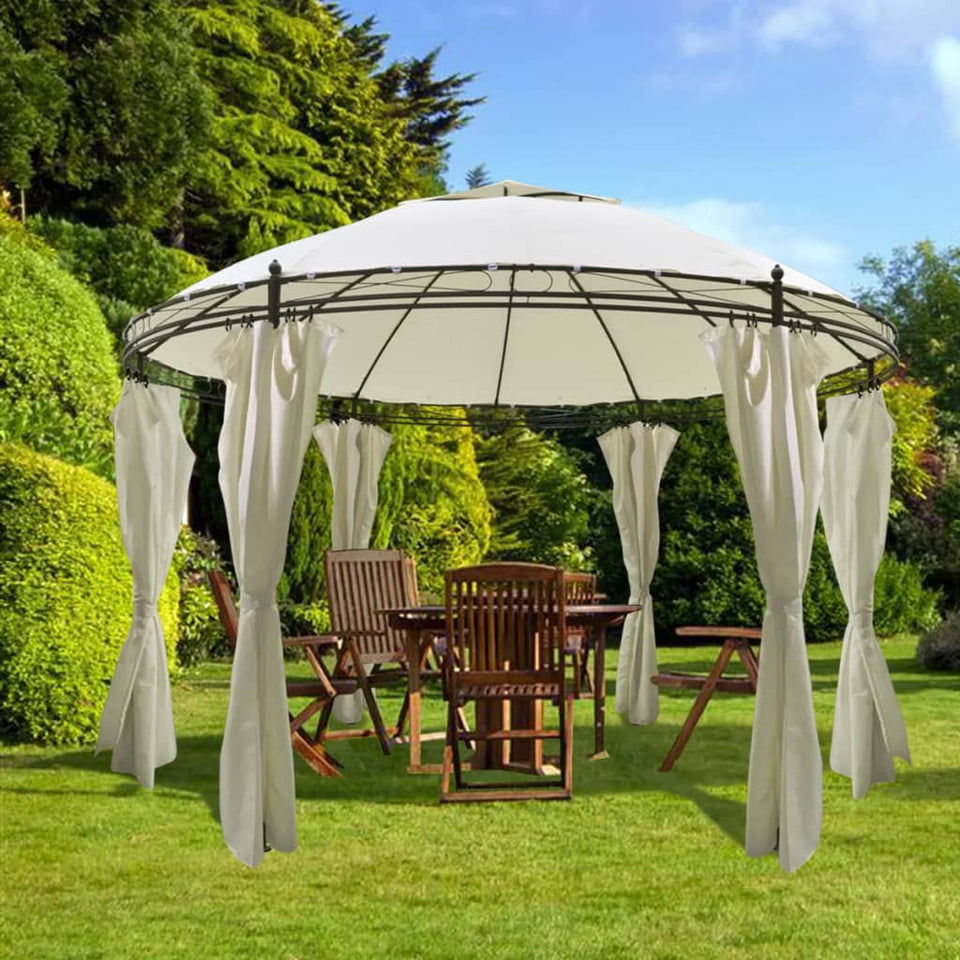 Round Gazebo with Curtains 3.5 x 2.7 m