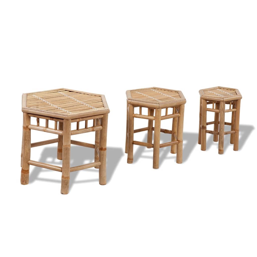 Garden Stool | Set of 3 | Natural Bamboo | Small to Large | Stackable