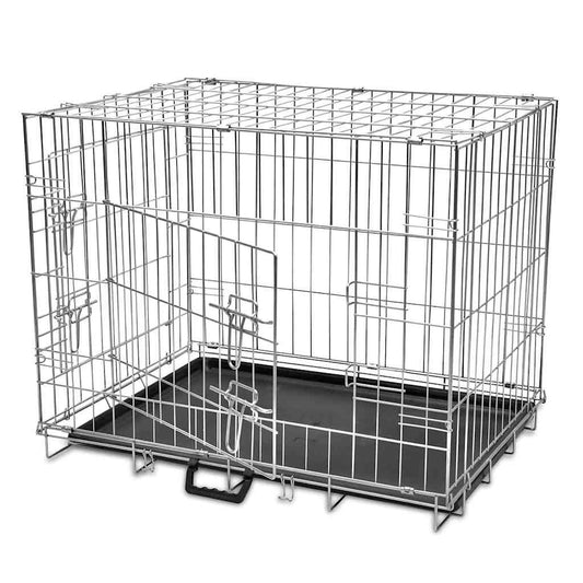 Dog Crate | Silver, Black | Galvanised Steel, Plastic | Large | Foldable