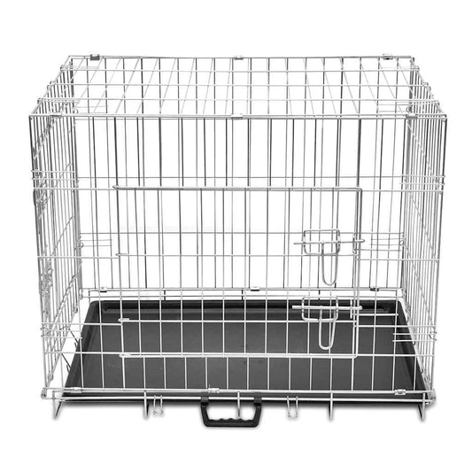 Dog Crate | Silver, Black | Galvanised Steel, Plastic | Large | Foldable