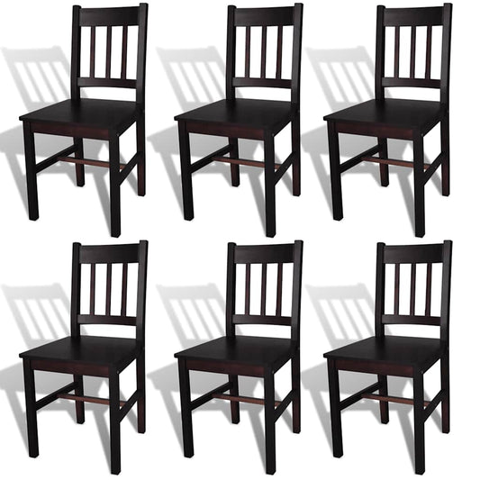 Dining Chair | Set of 6 | Dark Brown | Solid Pine Wood | Standard