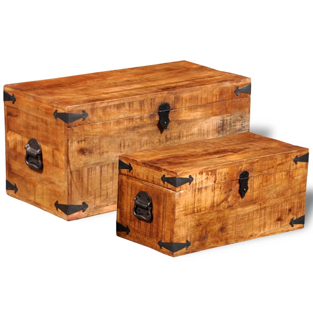 Storage Chest Set 2 Pieces Rough Mango Wood