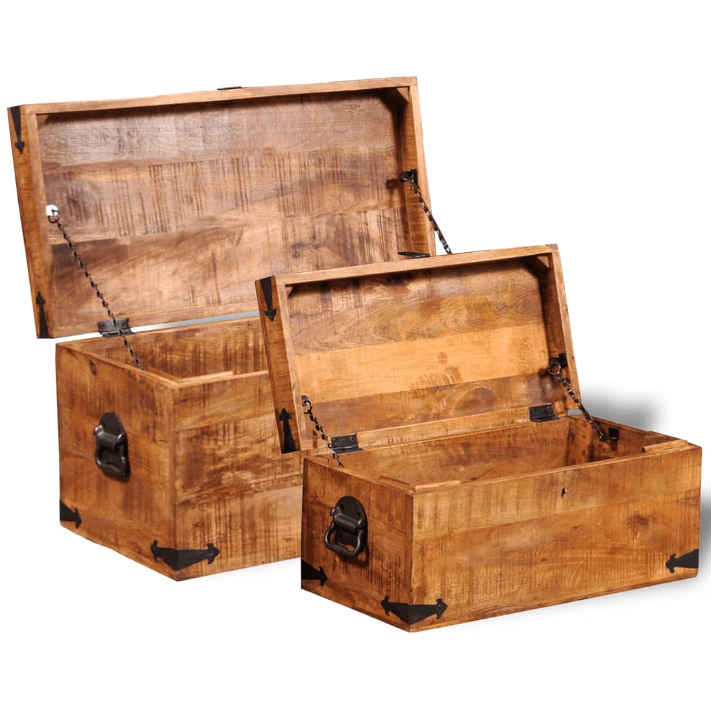 Storage Chest Set 2 Pieces Rough Mango Wood