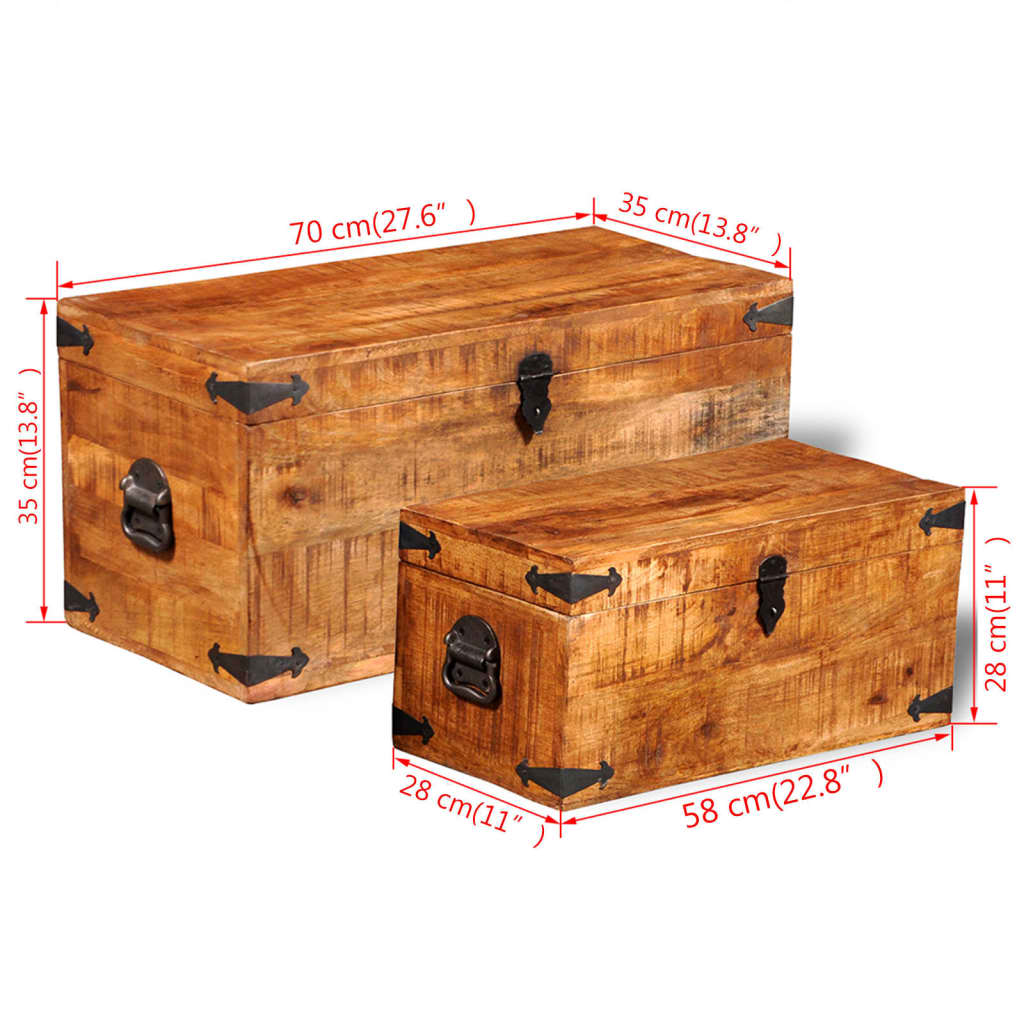 Storage Chest Set 2 Pieces Rough Mango Wood