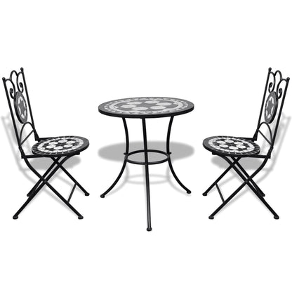 3 Piece Bistro Set Ceramic Tile Black and White