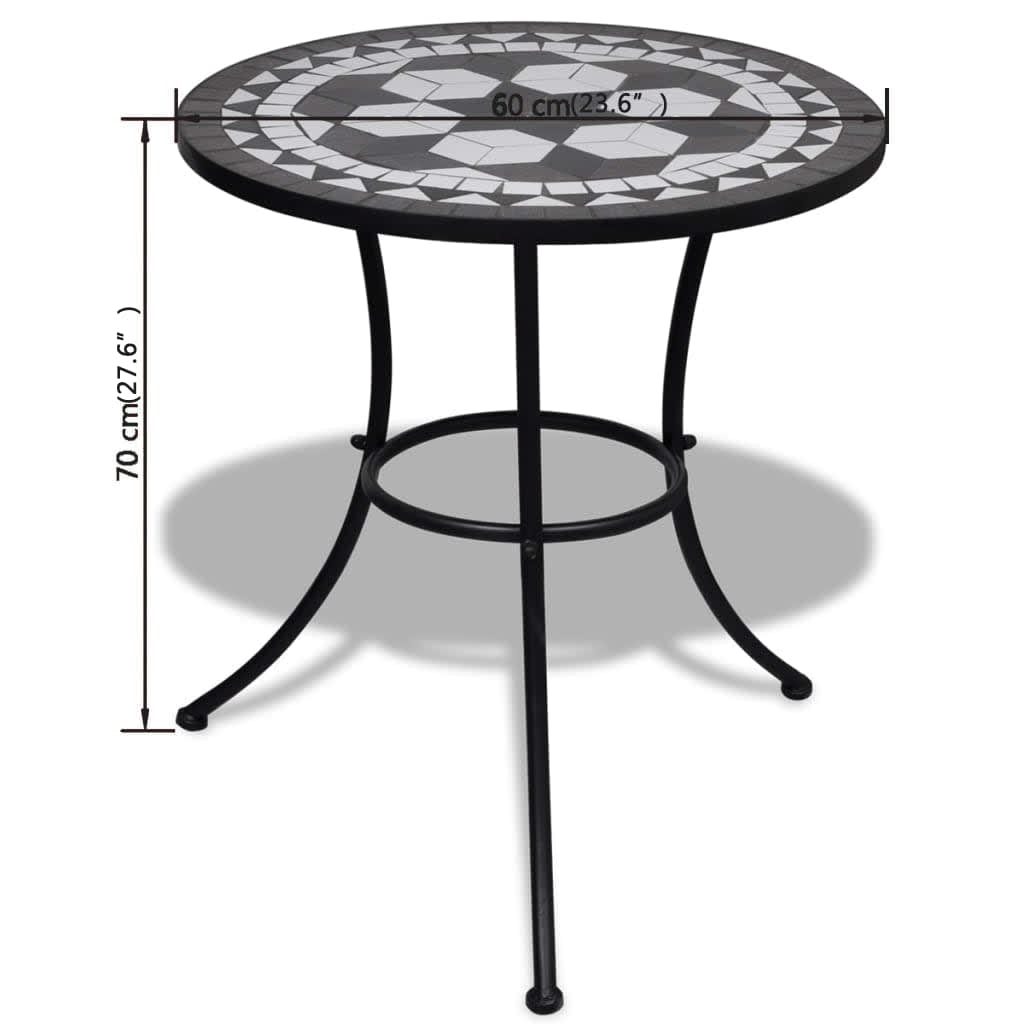 3 Piece Bistro Set Ceramic Tile Black and White